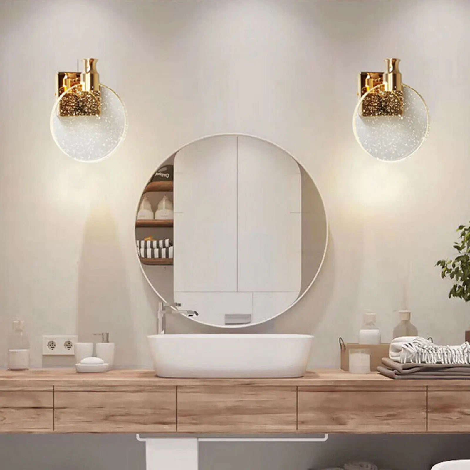 LED wall lamp Ring crystal in gold finish, suitable for living room, bathroom, and bedroom decor.