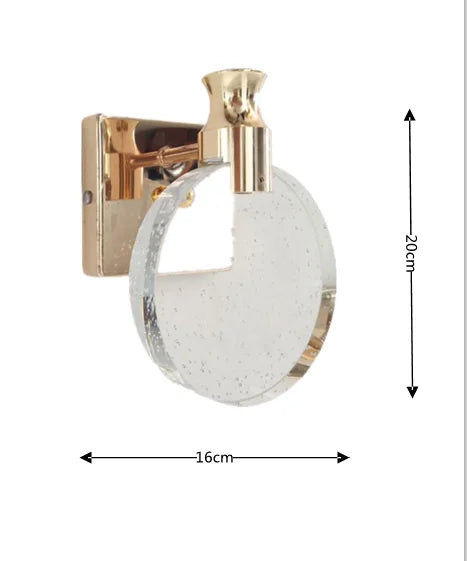 LED wall lamp Ring crystal in gold finish, suitable for living room, bathroom, and bedroom decor.