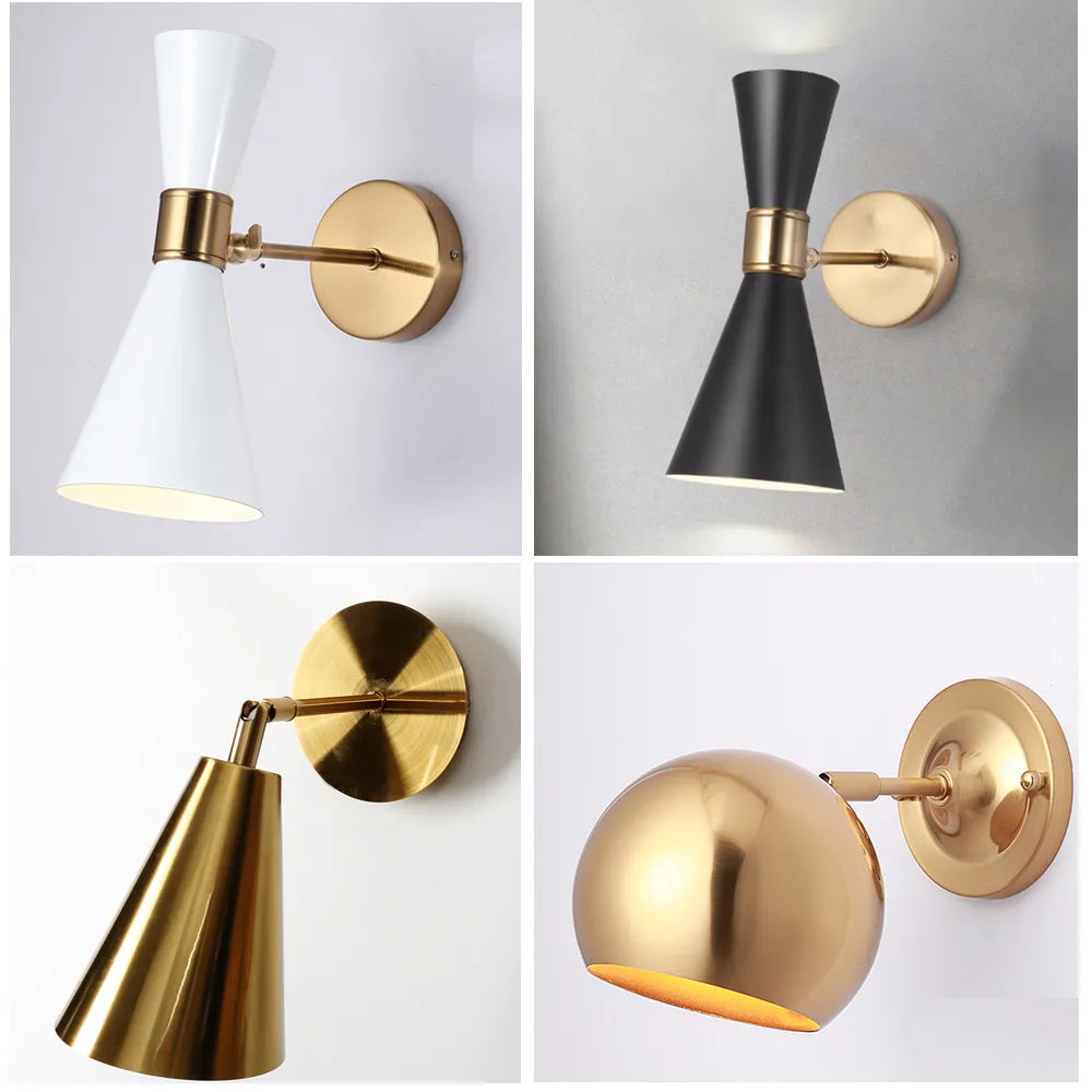 Elegant LED wall lamp with golden finish, adjustable lighting angle, and durable electroplated iron construction, suitable for indoor and outdoor use.