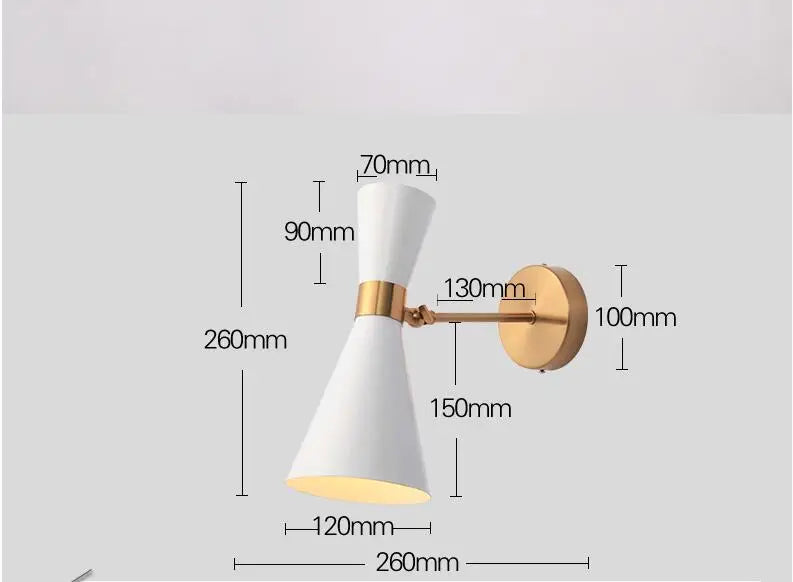 Elegant LED wall lamp with golden finish, adjustable lighting angle, and durable electroplated iron construction, suitable for indoor and outdoor use.