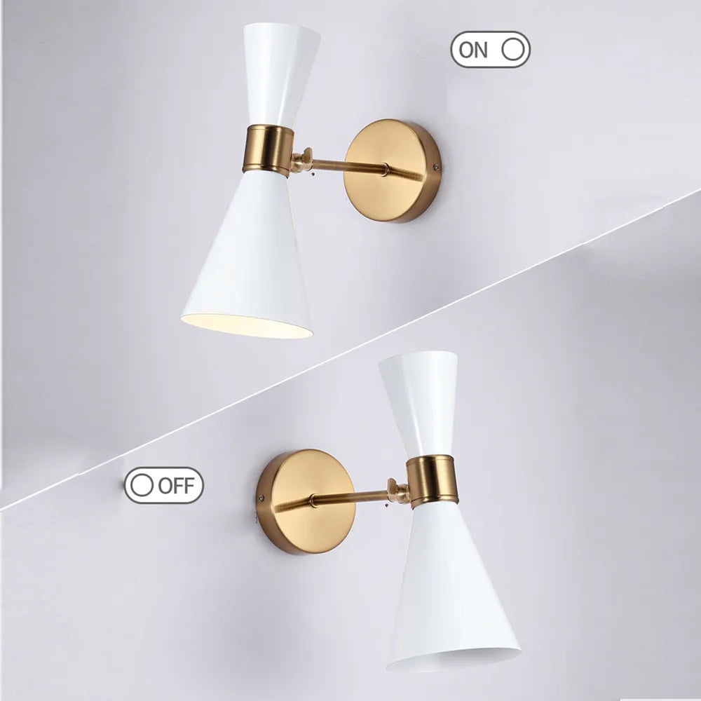 Elegant LED wall lamp with golden finish, adjustable lighting angle, and durable electroplated iron construction, suitable for indoor and outdoor use.