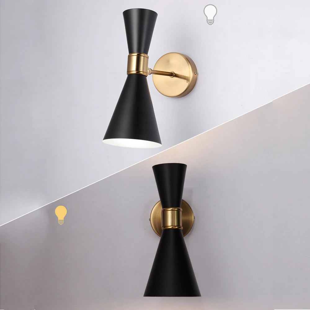 Elegant LED wall lamp with golden finish, adjustable lighting angle, and durable electroplated iron construction, suitable for indoor and outdoor use.