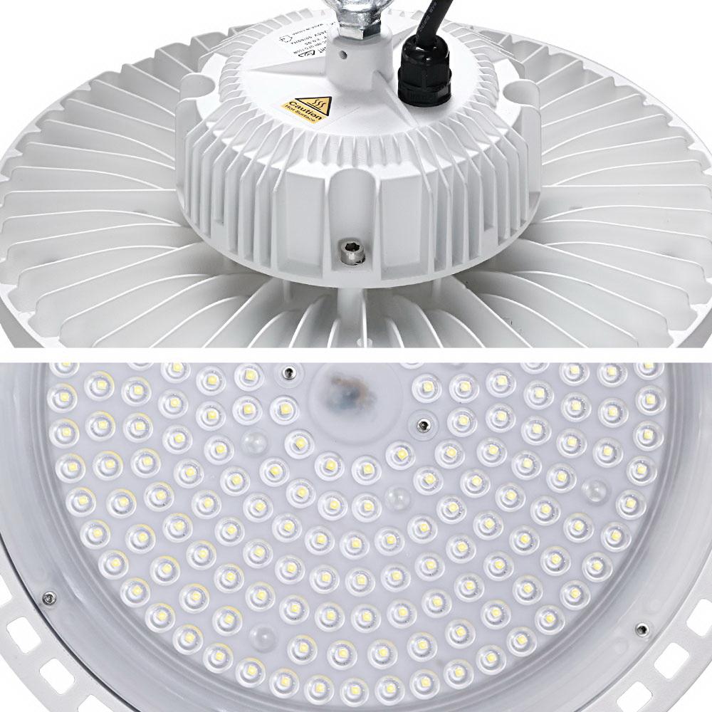 Leier LED High Bay Light 150W with honeycomb aluminum heat sink design, ideal for warehouses and gyms.