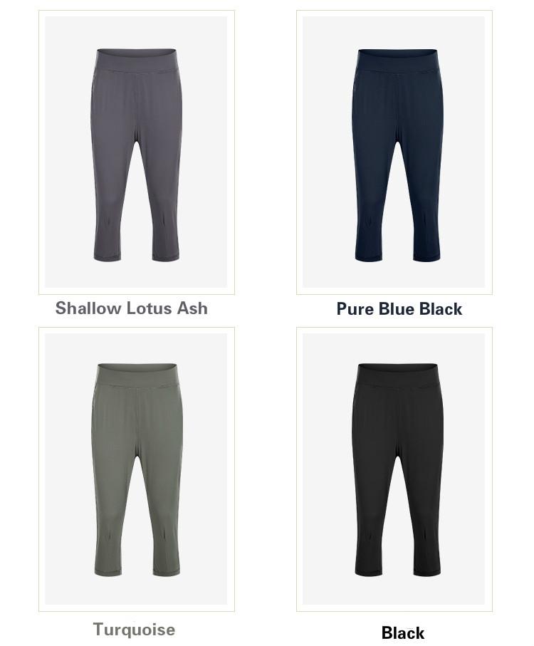 Women wearing high waist yoga capri joggers, showcasing stretchy fabric and side pocket.