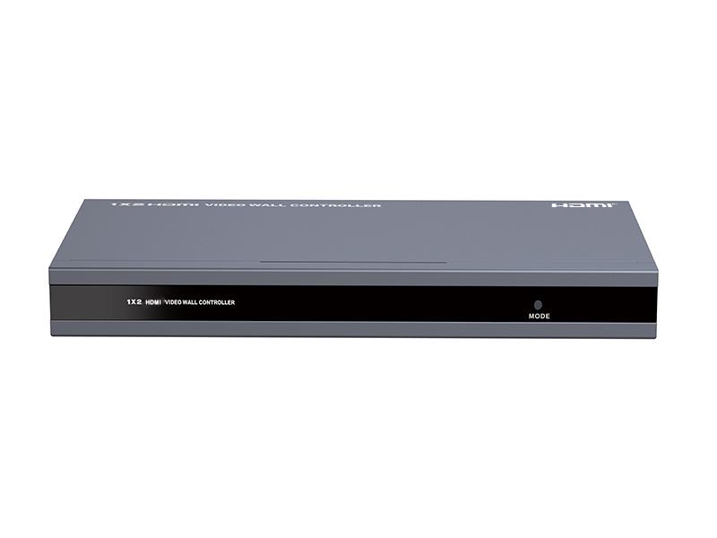 Lenkeng HDMI Video Wall controller with two HDMI outputs and one input, designed for 2x1 video wall setups, showcasing high-definition display capabilities.