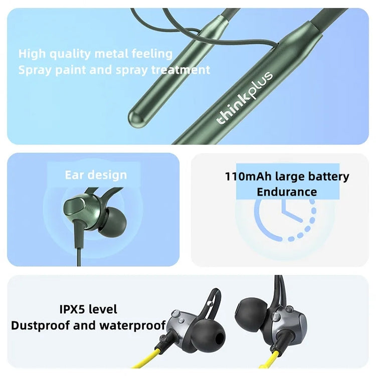 Lenovo BT10 Bluetooth 5.2 Neck-Mounted Sports Earphone in black, showcasing its ergonomic design and comfortable neckband.