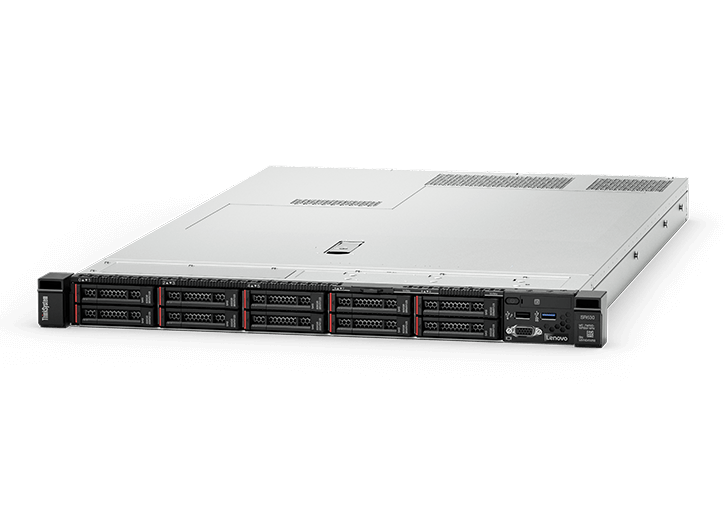 LENOVO ThinkSystem SR630 1U Rack Server with Intel Xeon Bronze 3204, showcasing its compact design and multiple HDD bays.