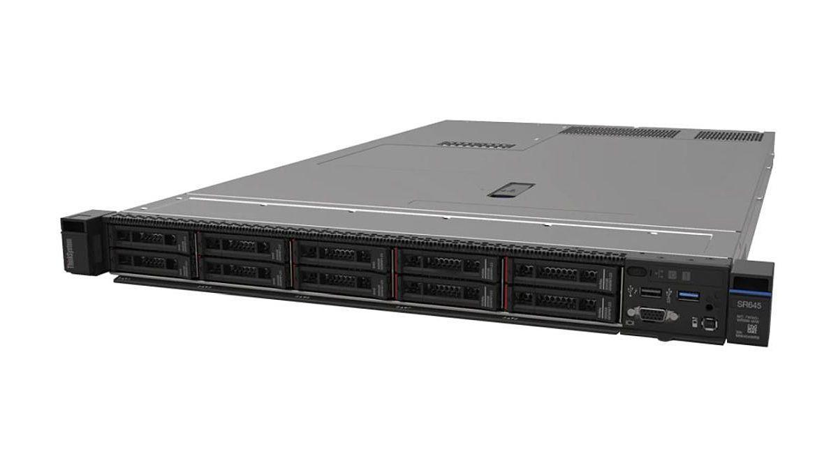 LENOVO ThinkSystem SR645 1U Rack Server featuring AMD EPYC 7262 processor and multiple HDD bays.