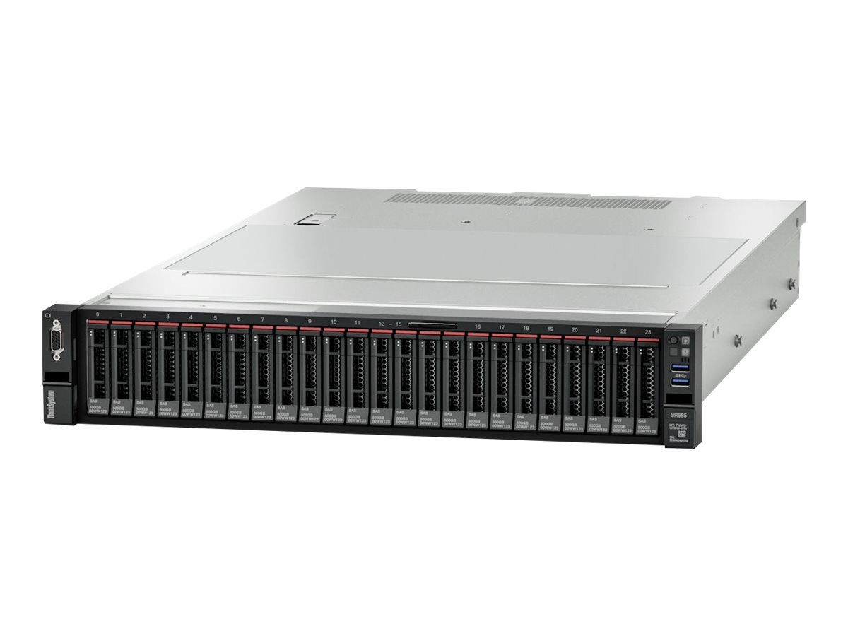 LENOVO ThinkSystem SR655 2U Rack Server featuring AMD EPYC 7262 processor and multiple hard drive bays.