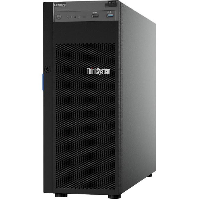 LENOVO ThinkSystem ST250 4U Tower Server featuring Intel Xeon E-2246G processor and multiple storage bays.