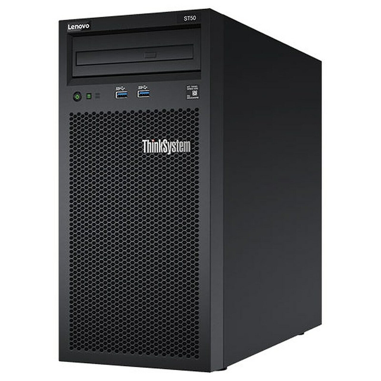 LENOVO ThinkSystem ST50 4U Tower Server with E-2226G processor and 8GB RAM, showcasing its compact design and features.