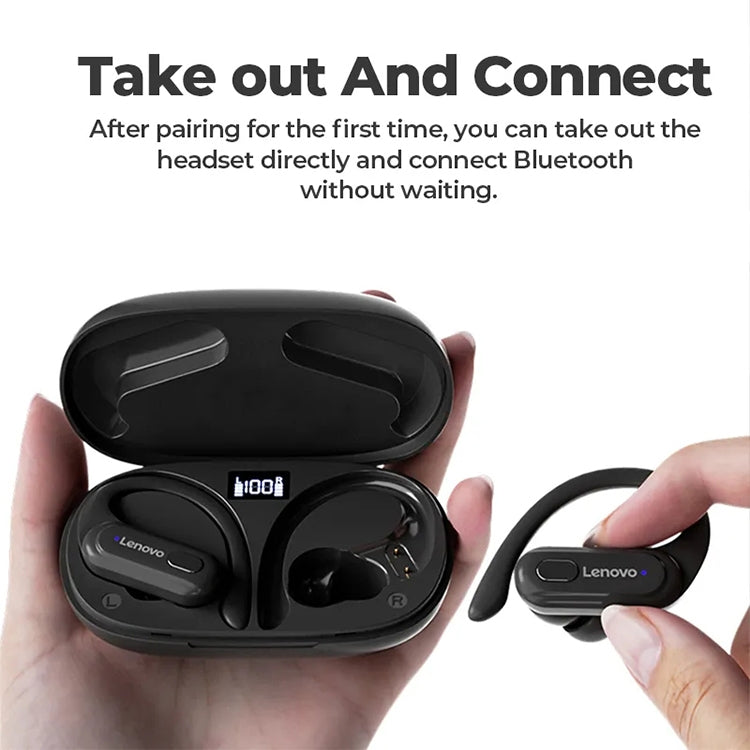 Lenovo XT60 Bluetooth 5.3 Ear-mounted Sports Wireless Bluetooth headphones with ergonomic design and LED display.