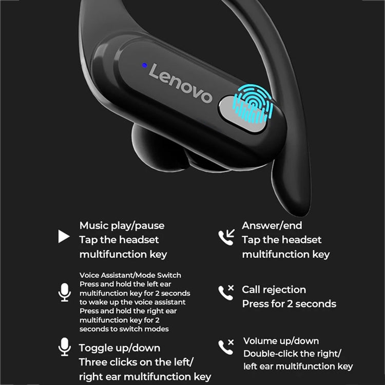 Lenovo XT60 Bluetooth 5.3 Ear-mounted Sports Wireless Bluetooth headphones with ergonomic design and LED display.