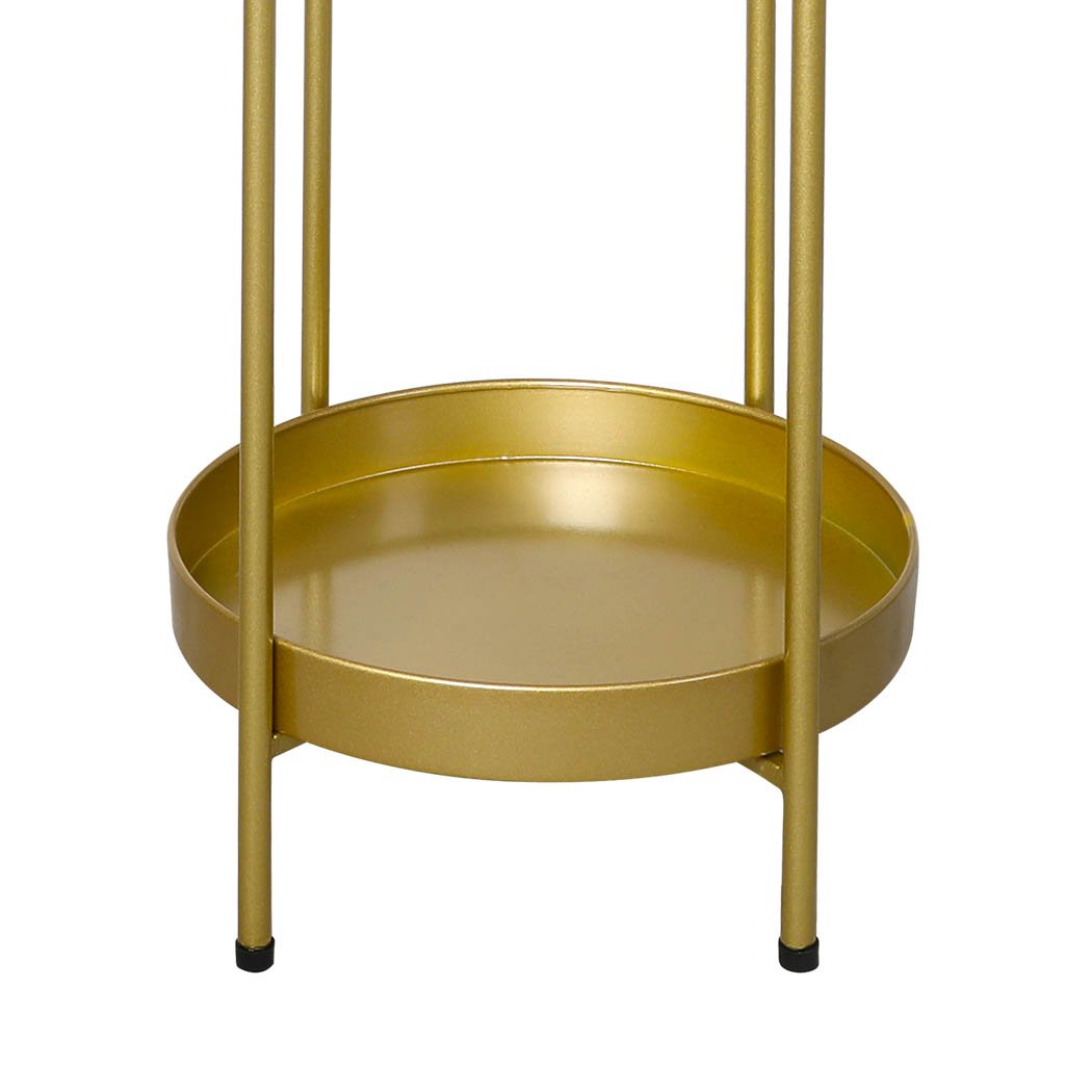 Levede 2 Tier Plant Stand in gold, showcasing beautiful flower pots on two levels, perfect for indoor and outdoor use.