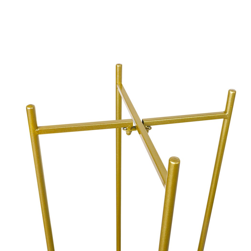 Levede 2 Tier Plant Stand in gold, showcasing beautiful flower pots on two levels, perfect for indoor and outdoor use.