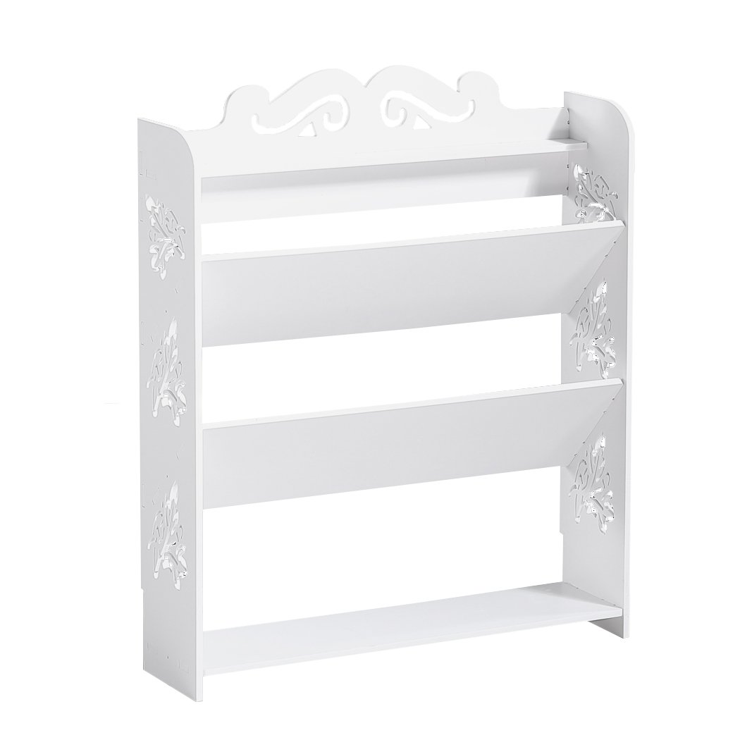 Levede 4 Tiers 63 Width Tilt Chic Hollow Shoe Rack in white, showcasing its stylish design and spacious storage for shoes and small items.