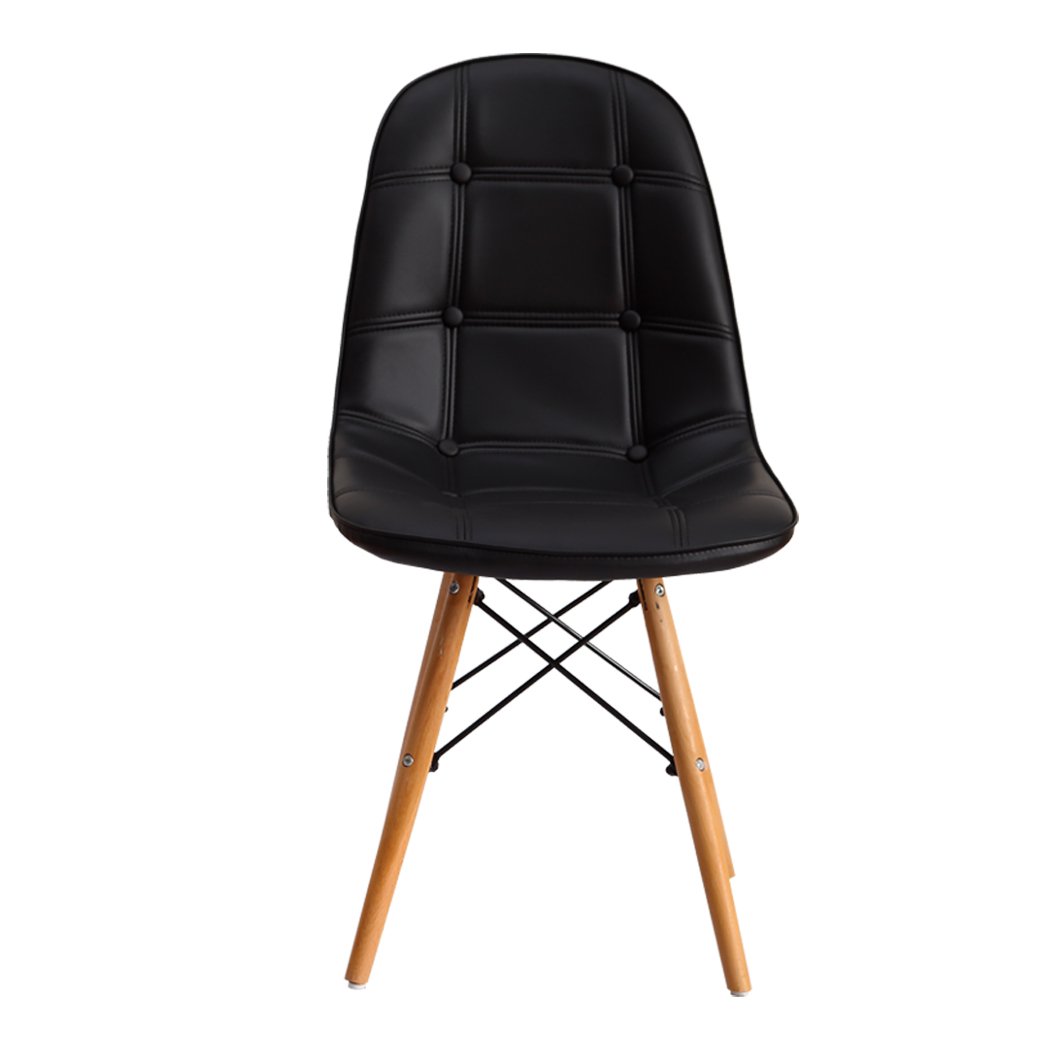 Levede 4x Retro Replica PU Leather Dining Chairs in black with beech wooden legs, showcasing a modern and stylish design.