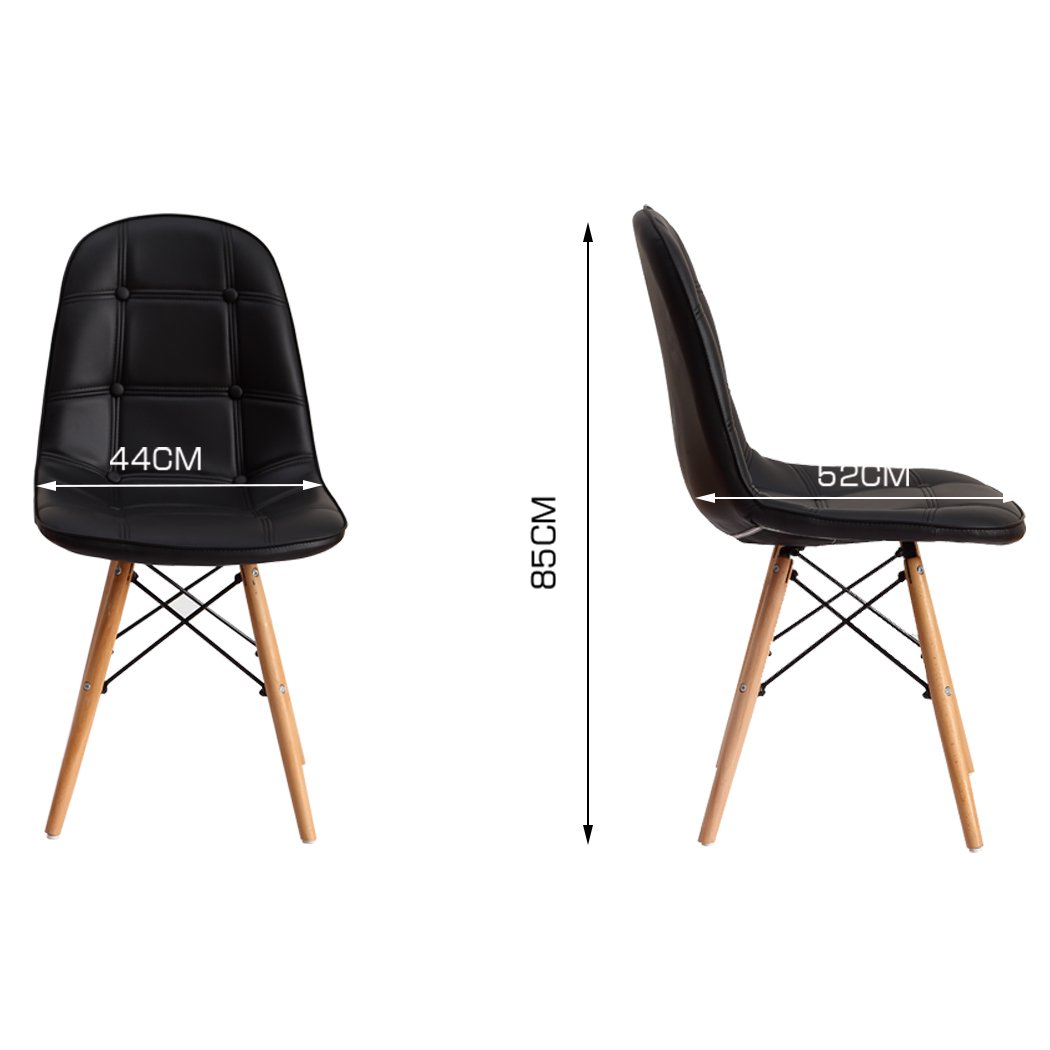 Levede 4x Retro Replica PU Leather Dining Chairs in black with beech wooden legs, showcasing a modern and stylish design.