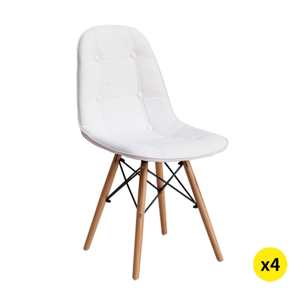 Levede 4x Retro Replica PU Leather Dining Chairs in white with beech wooden legs, showcasing a modern and stylish design suitable for dining or office use.