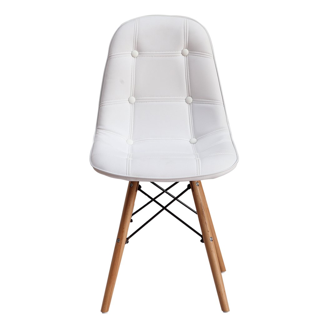 Levede 4x Retro Replica PU Leather Dining Chairs in white with beech wooden legs, showcasing a modern and stylish design suitable for dining or office use.