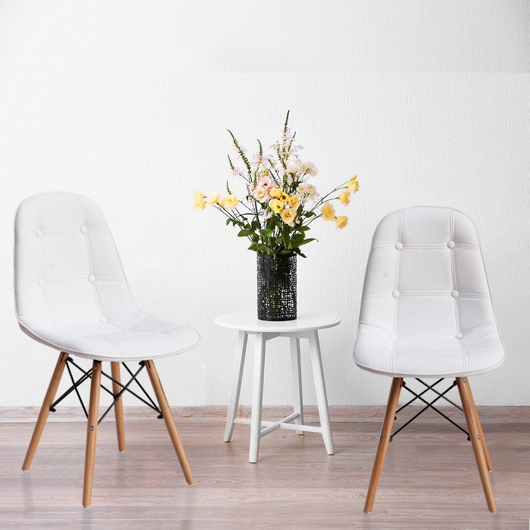 Levede 4x Retro Replica PU Leather Dining Chairs in white with beech wooden legs, showcasing a modern and stylish design suitable for dining or office use.