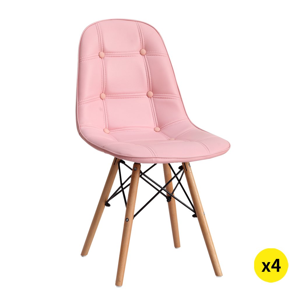 Levede 4x Retro Replica PU Leather Dining Chairs in pink with beech wooden legs, showcasing a modern and stylish design.