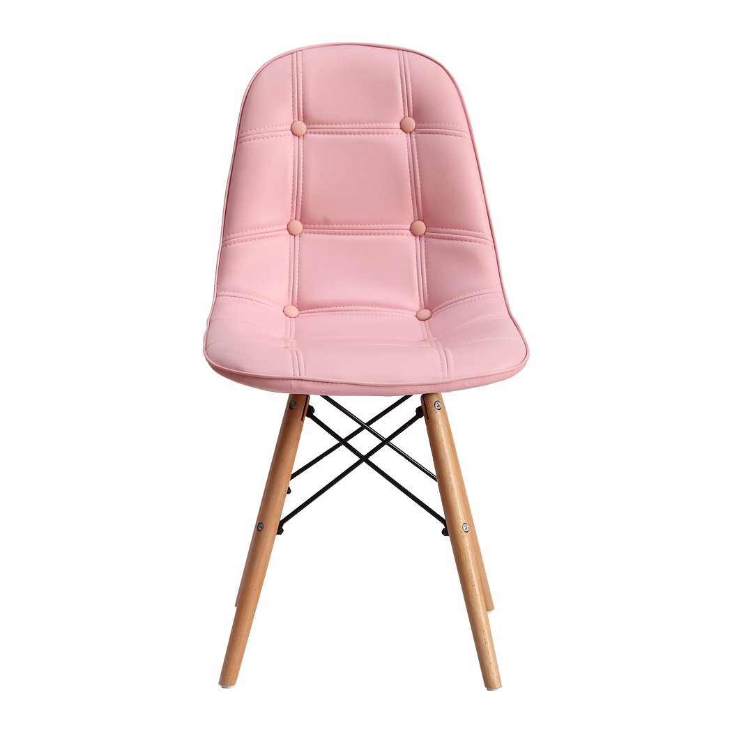 Levede 4x Retro Replica PU Leather Dining Chairs in pink with beech wooden legs, showcasing a modern and stylish design.