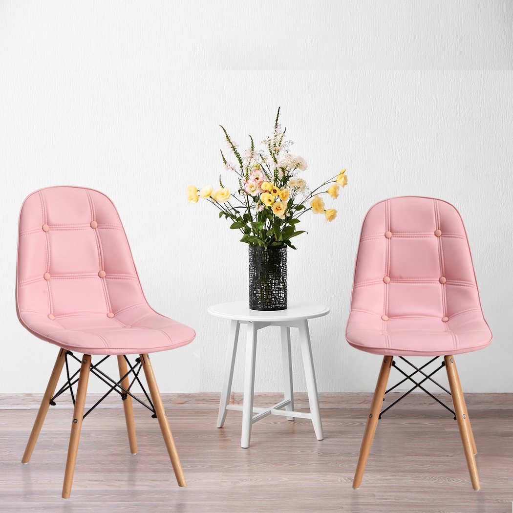 Levede 4x Retro Replica PU Leather Dining Chairs in pink with beech wooden legs, showcasing a modern and stylish design.