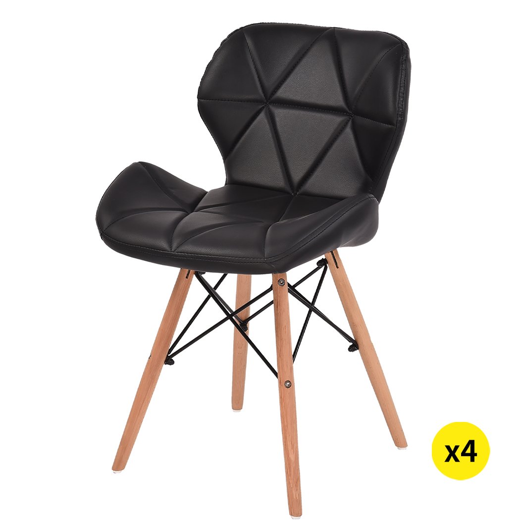 Levede 4x Retro Replica PU Leather Dining Chair set featuring black PU leather seats and beech wooden legs, ideal for dining and cafe settings.