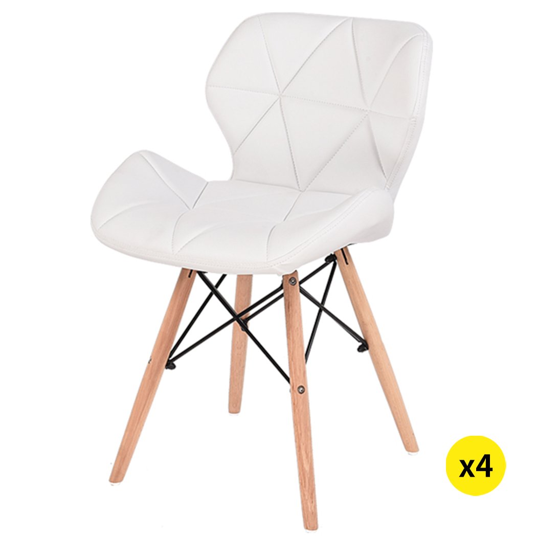 Levede 4x Retro Replica PU Leather Dining Chairs in pink, cream, black, and white, showcasing elegant design and sturdy beech wooden legs.