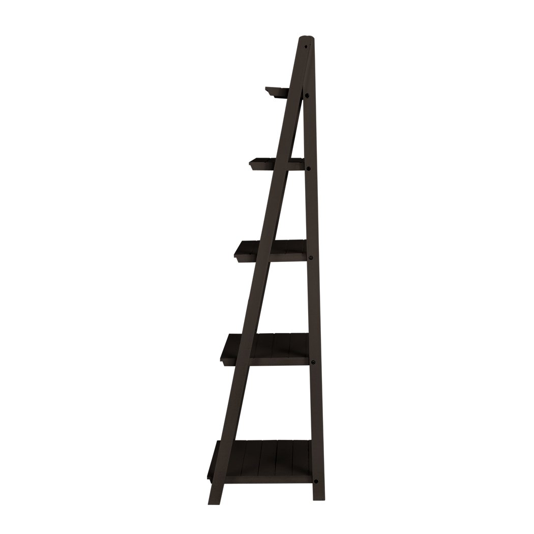 Levede 5 Tier Ladder Shelf in coffee color, showcasing five spacious tiers for books and decor, perfect for modern home styling.