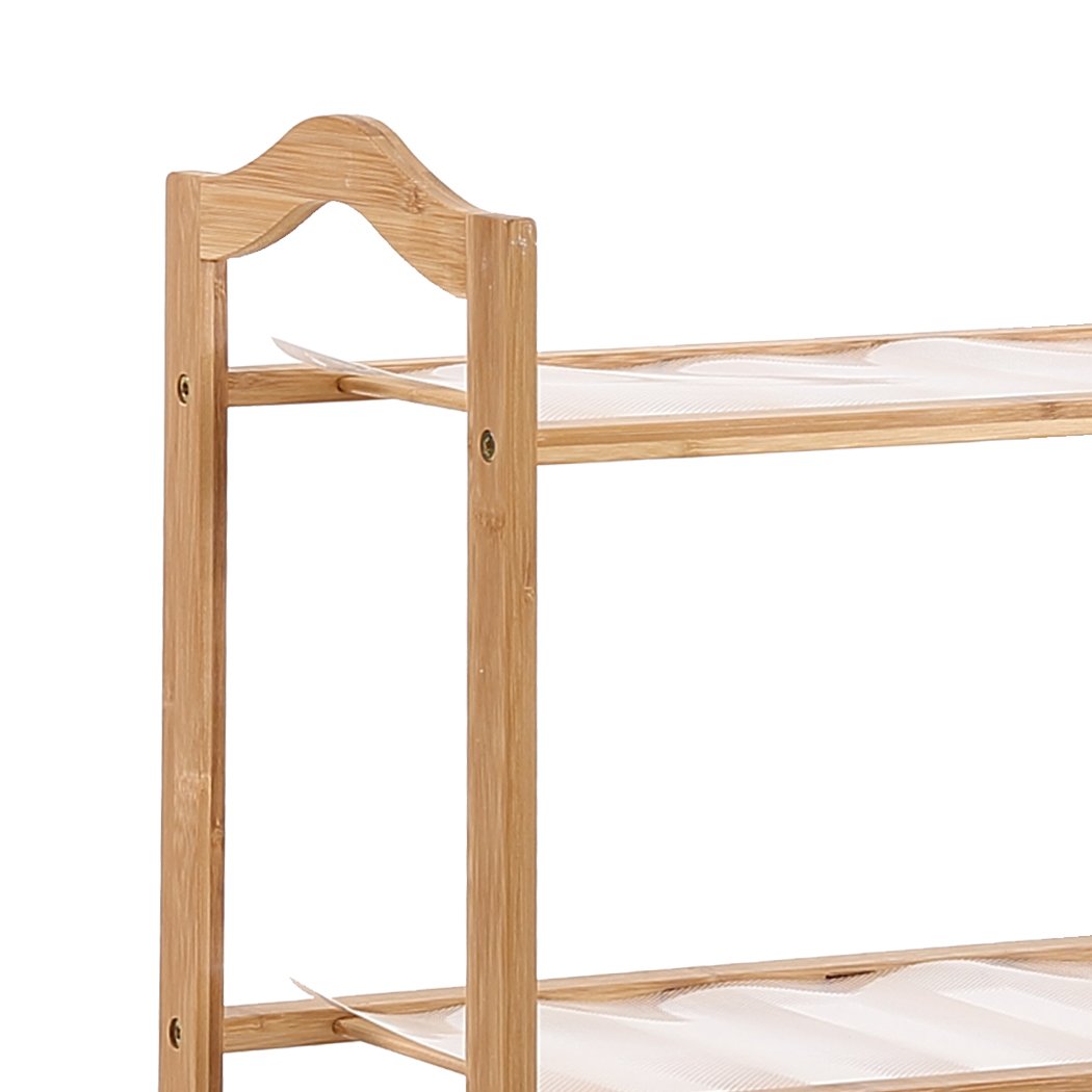 Levede Bamboo Shoe Rack with three tiers, showcasing a natural finish and integrated handles for easy carrying.