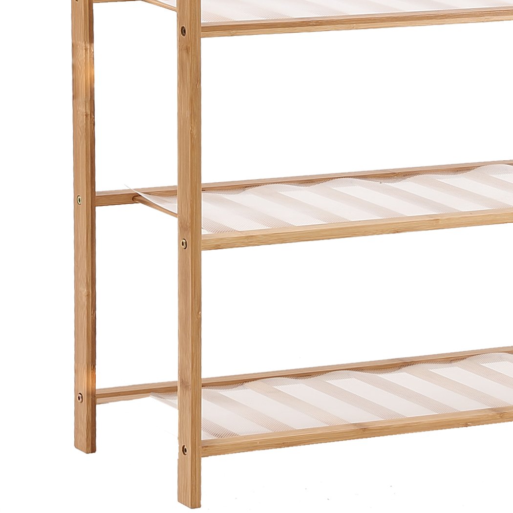 Levede Bamboo Shoe Rack with three tiers, showcasing a natural finish and integrated handles for easy carrying.