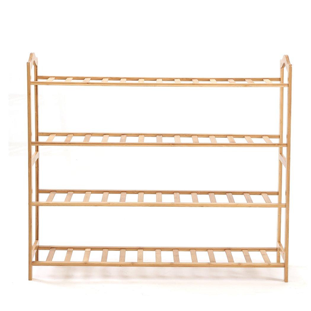 Levede Bamboo Shoe Rack with 4 tiers, showcasing natural bamboo finish and integrated handles for easy carrying.