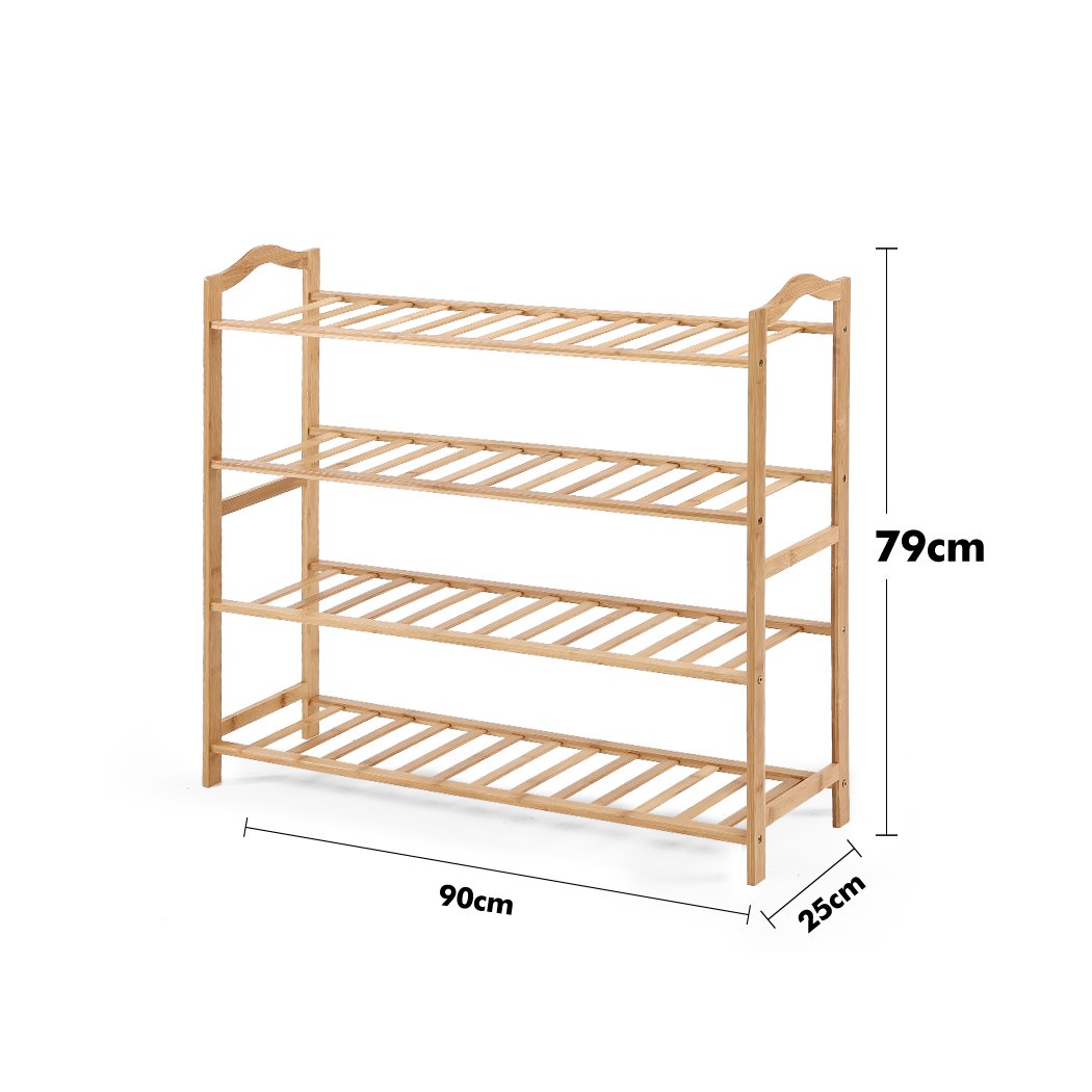 Levede Bamboo Shoe Rack with 4 tiers, showcasing natural bamboo finish and integrated handles for easy carrying.