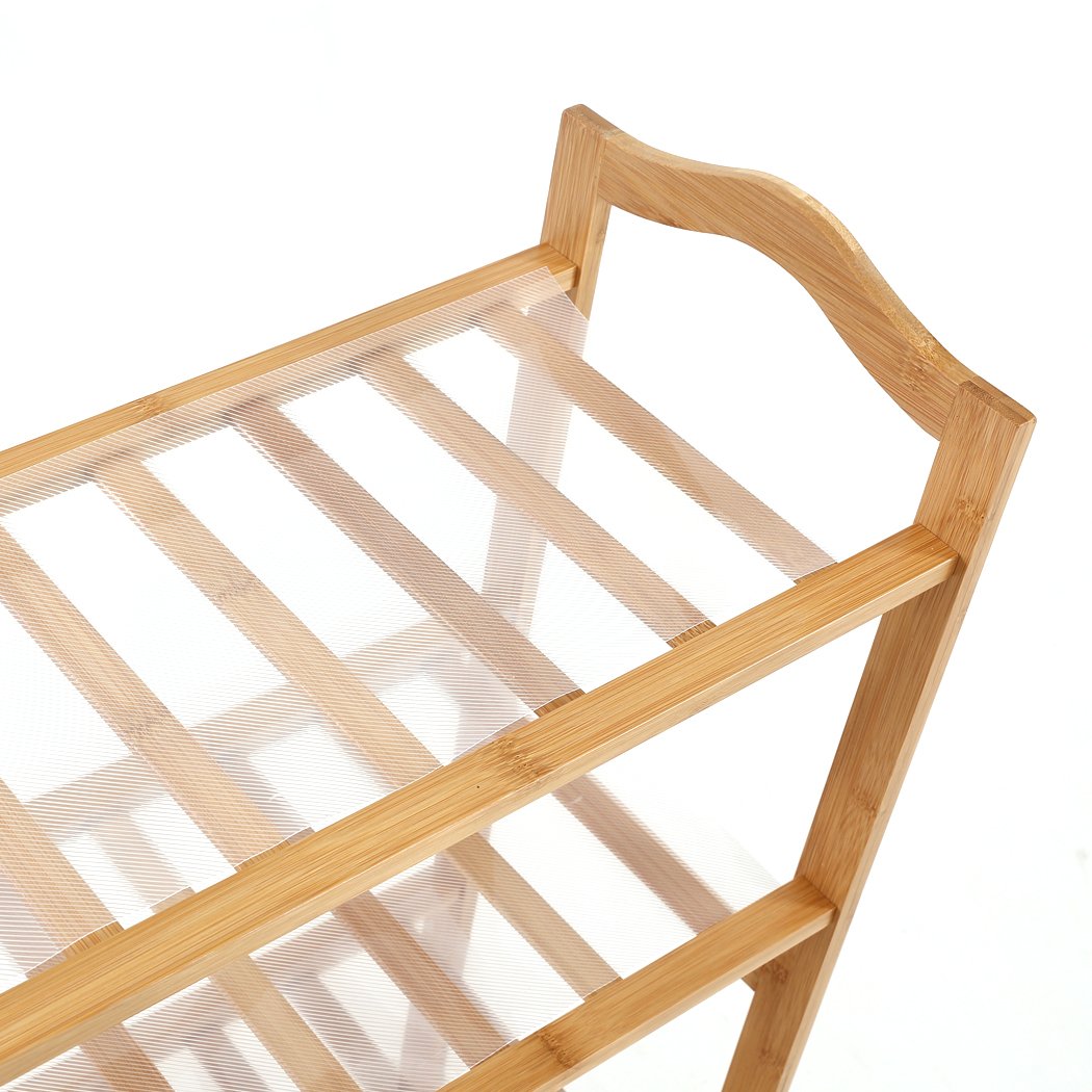 Levede Bamboo Shoe Rack with 4 tiers, showcasing natural bamboo finish and integrated handles for easy carrying.