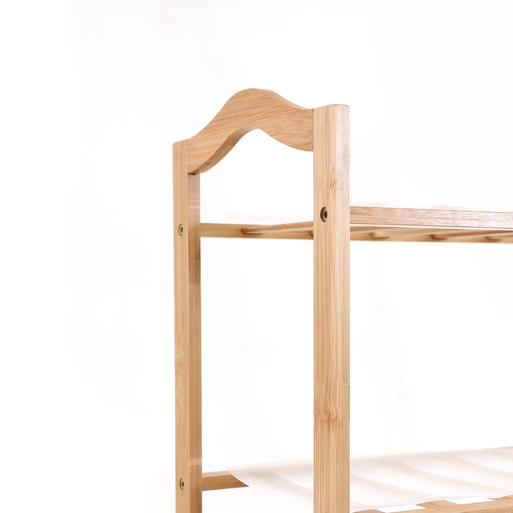 Levede Bamboo Shoe Rack with 4 tiers, showcasing natural bamboo finish and integrated handles for easy carrying.