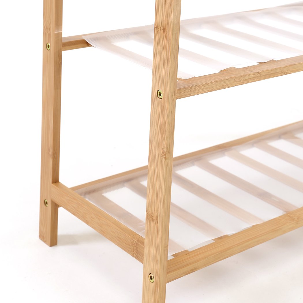 Levede Bamboo Shoe Rack with 4 tiers, showcasing natural bamboo finish and integrated handles for easy carrying.