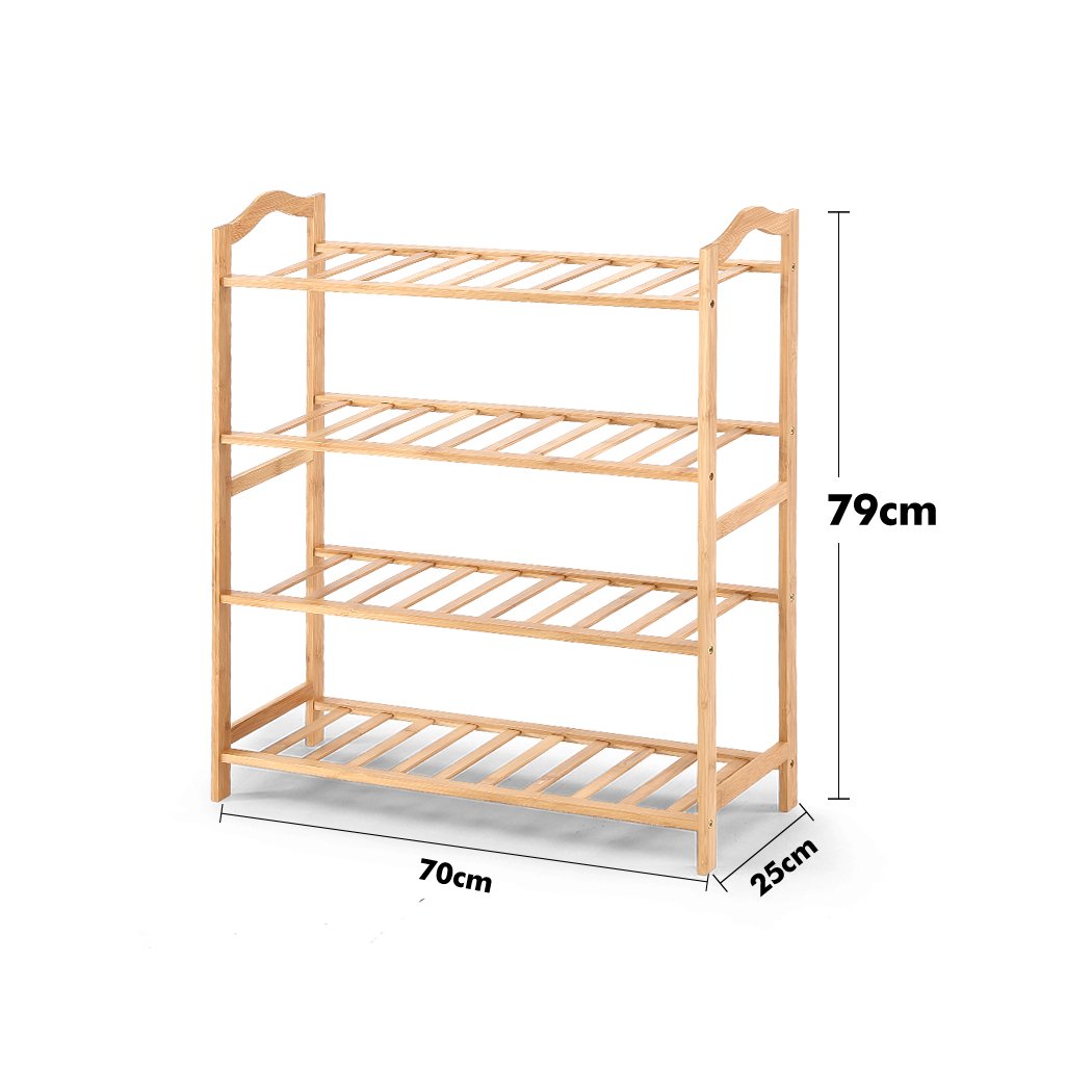 Levede Bamboo Shoe Rack with 4 tiers, showcasing natural bamboo finish and spacious design for shoe organization.