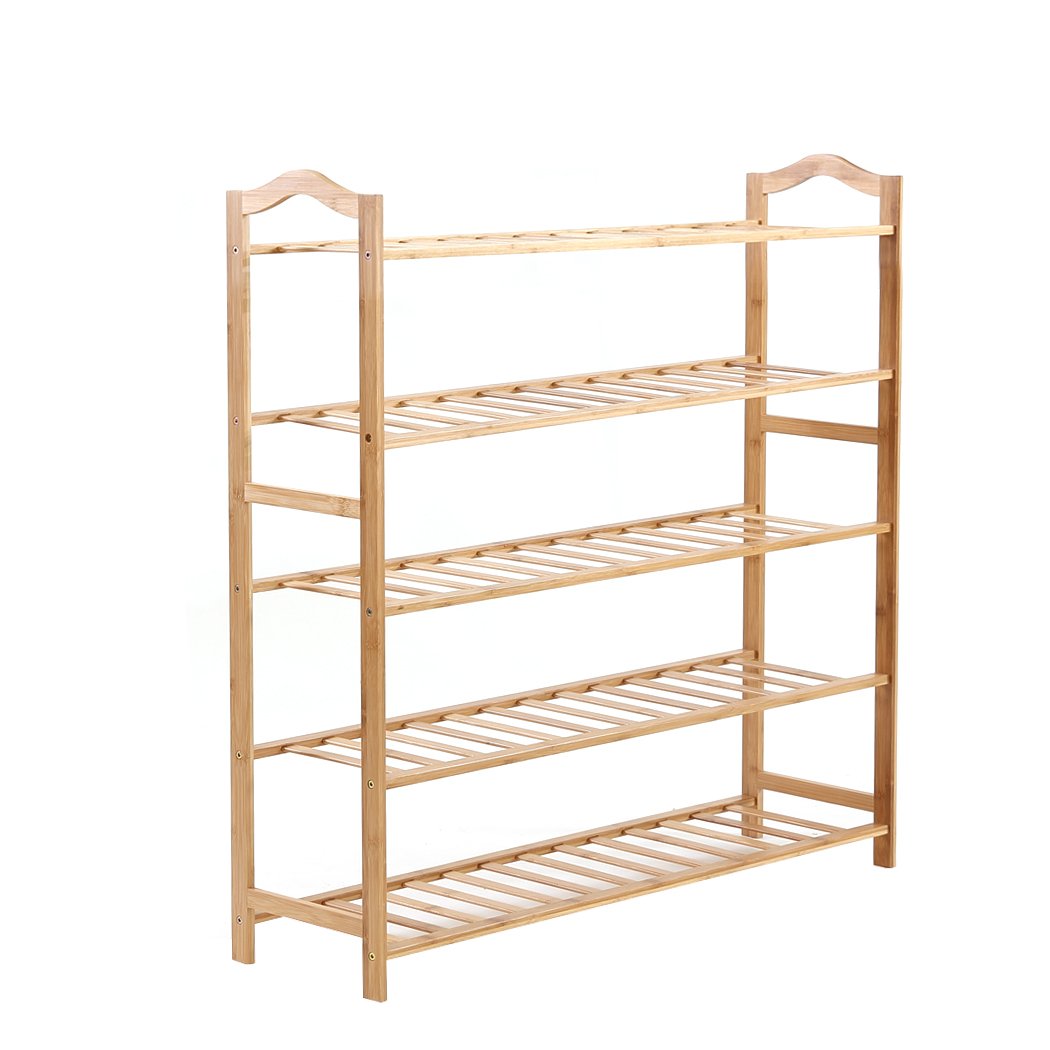 Levede Bamboo Shoe Rack with five tiers, made from natural bamboo, showcasing its spacious design and eco-friendly features.