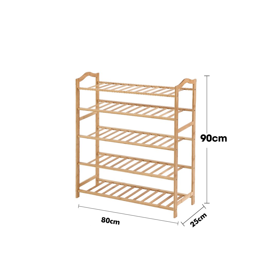 Levede Bamboo Shoe Rack with five tiers, made from natural bamboo, showcasing its spacious design and eco-friendly features.