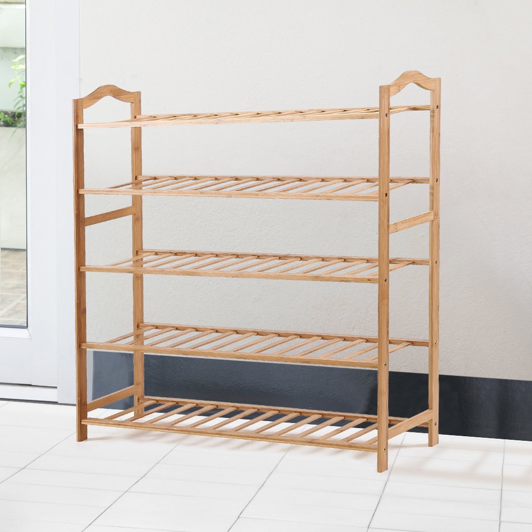 Levede Bamboo Shoe Rack with five tiers, made from natural bamboo, showcasing its spacious design and eco-friendly features.