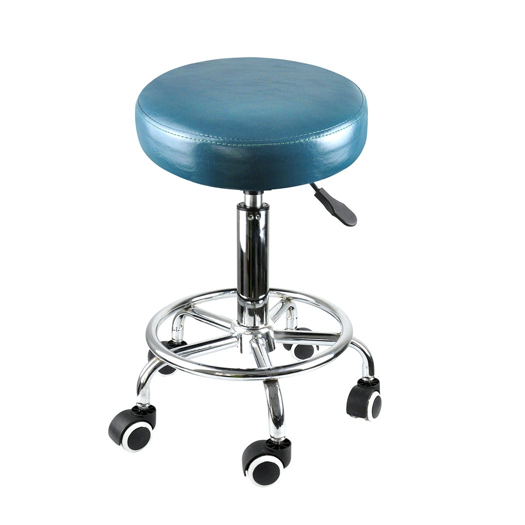 Levede Bar Stool featuring PU leather upholstery, steel frame, and hydraulic height adjustment in silver and teal colors.