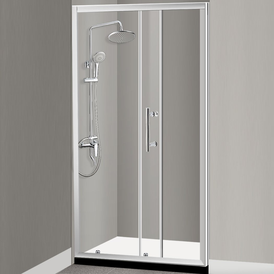 Modern glass shower with fixtures.