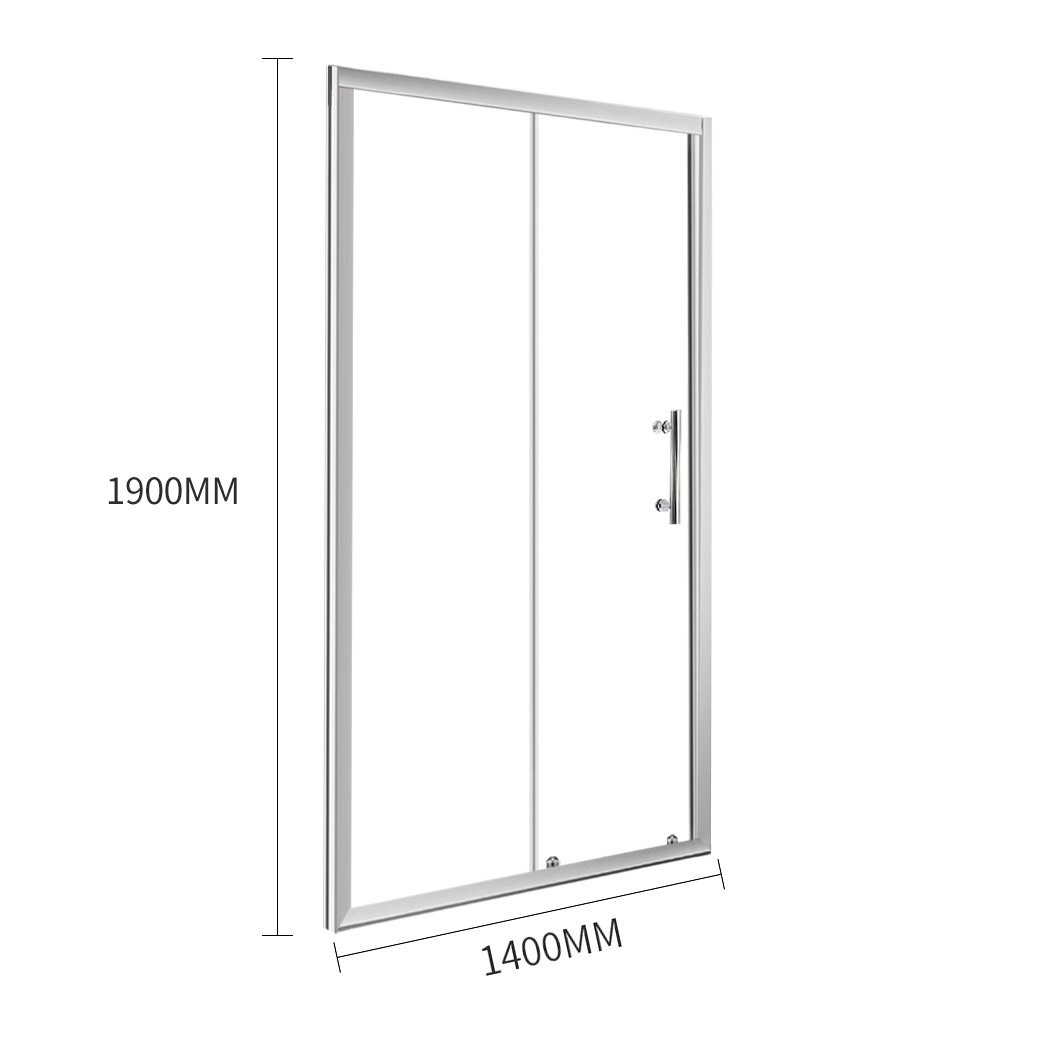 Glass shower door with dimensions.