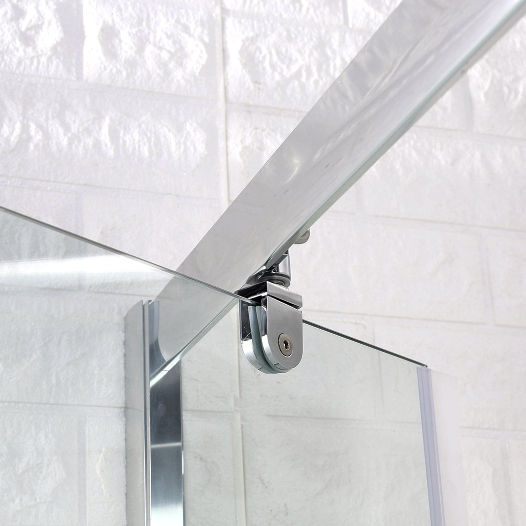 Levede Bath Shower Enclosure Screen with clear tempered glass and aluminium alloy frame, showcasing stainless steel handles and waterproof seal strip.