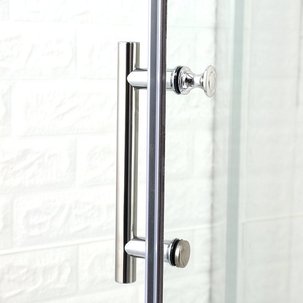 Levede Bath Shower Enclosure Screen with clear tempered glass and aluminium alloy frame, showcasing stainless steel handles and waterproof seal strip.