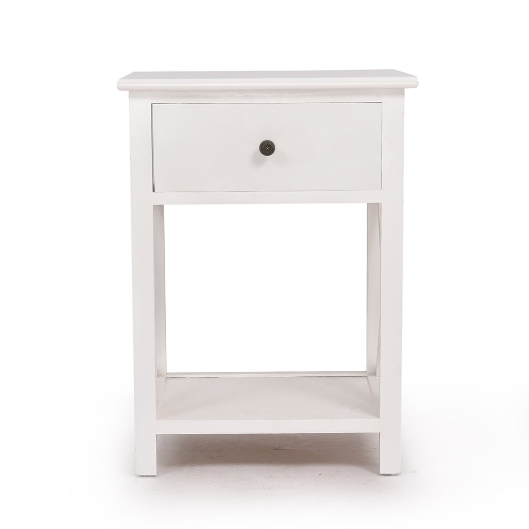 Levede Bedside Table Chest of Drawers in elegant white finish, showcasing sturdy solid wood construction and spacious drawers.