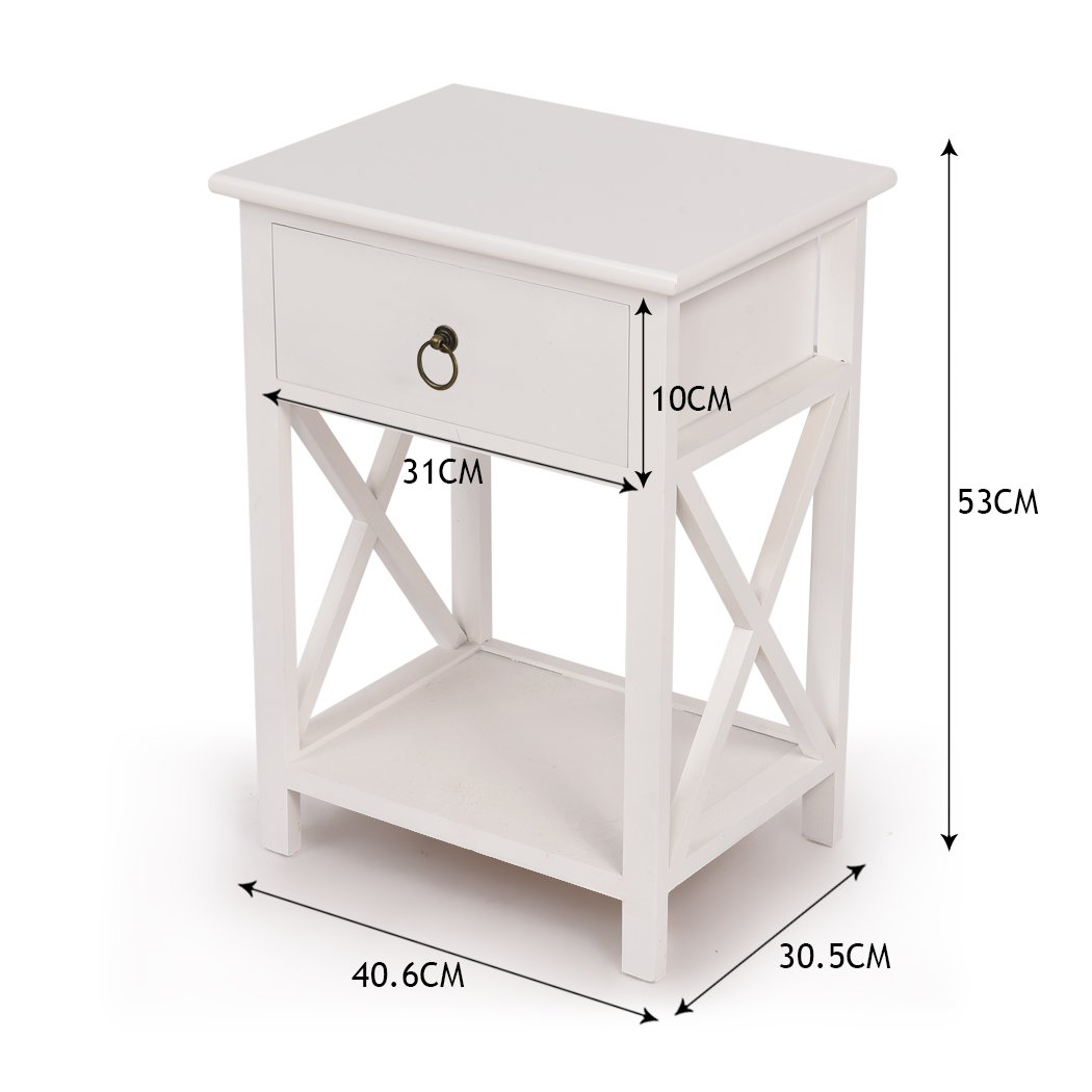 Levede Bedside Table Chest of Drawers in elegant white finish, showcasing sturdy solid wood construction and spacious drawers.