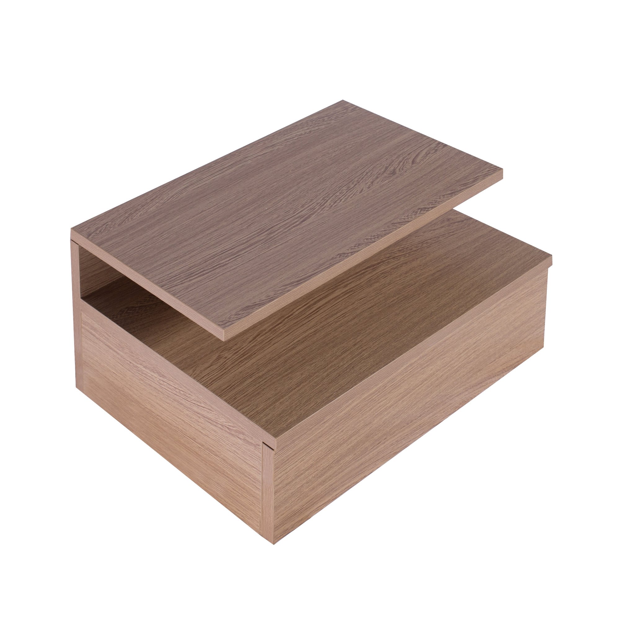 Levede Bedside Tables featuring LED light, modern design, and oak finish, mounted on the wall with storage drawers.